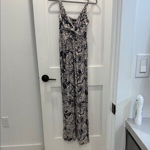 Navy and White Leaf Print Jumpsuit